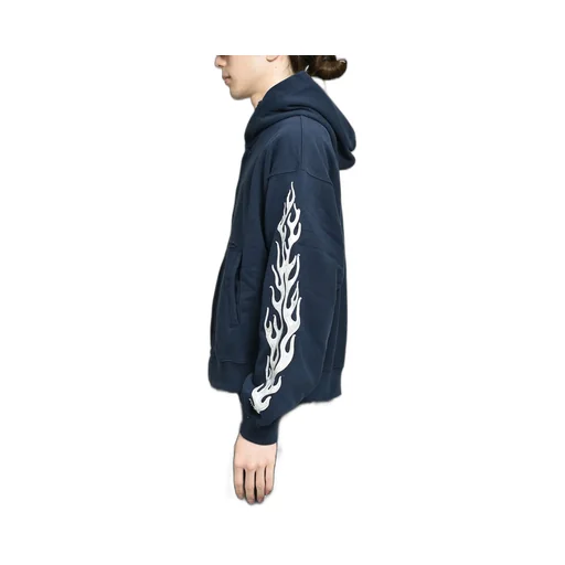Leather Flame Hooded Zip-Up / Nvy