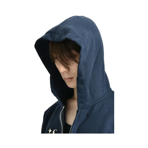 Leather Flame Hooded Zip-Up / Nvy