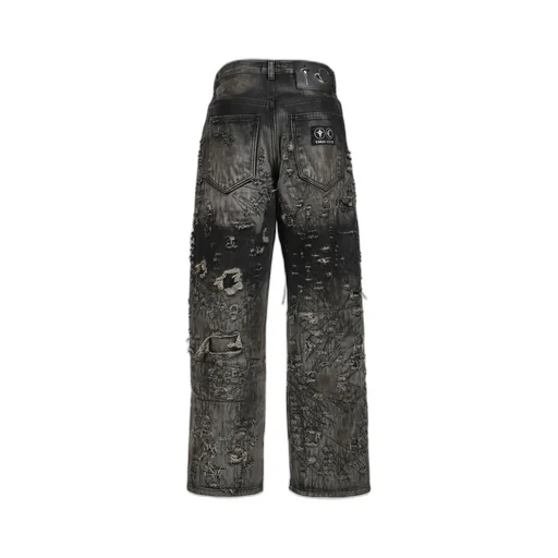 Hard-Washed Damaged Denim Pants / Blk