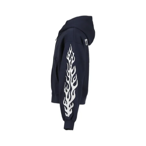 Leather Flame Hooded Zip-Up / Nvy