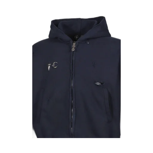 Leather Flame Hooded Zip-Up / Nvy