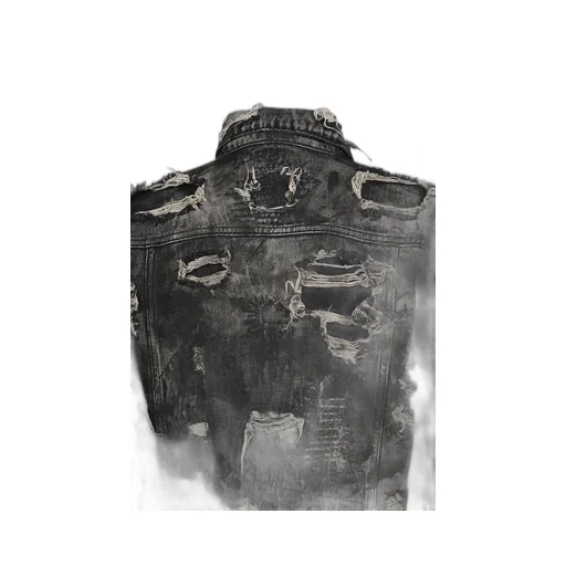 Hard-Washed Damaged Denim Jacket / Blk