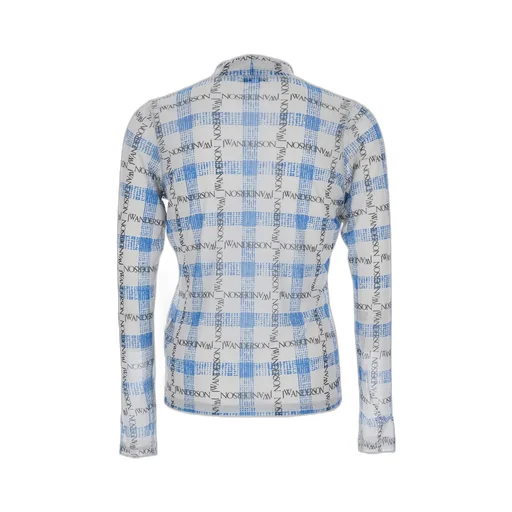 Jw Anderson Logo Grid Check Printed Sheer Long Sleeved Top