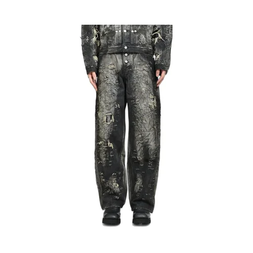 Hard-Washed Damaged Denim Pants / Blk