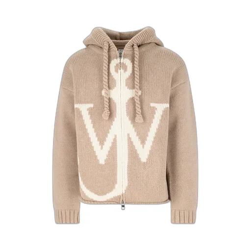Jw Anderson Logo Intarsia-Knit Zipped Hoodie