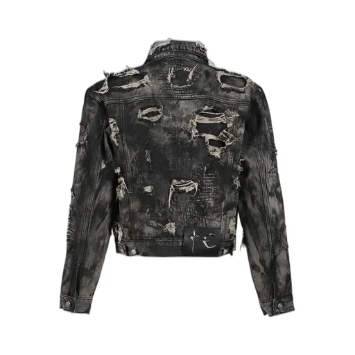 Hard-Washed Damaged Denim Jacket / Blk