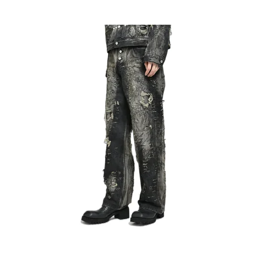 Hard-Washed Damaged Denim Pants / Blk