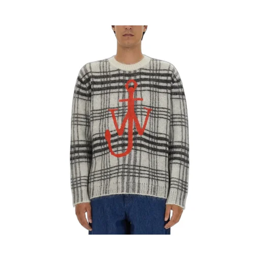 Jw Anderson Logo Intarsia-Knit Checked Jumper
