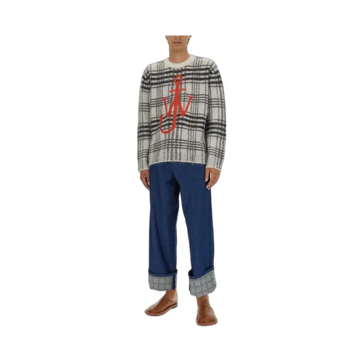Jw Anderson Logo Intarsia-Knit Checked Jumper