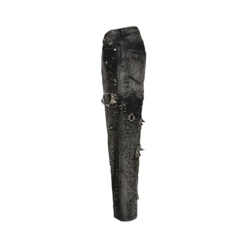 Hard-Washed Damaged Denim Pants / Blk