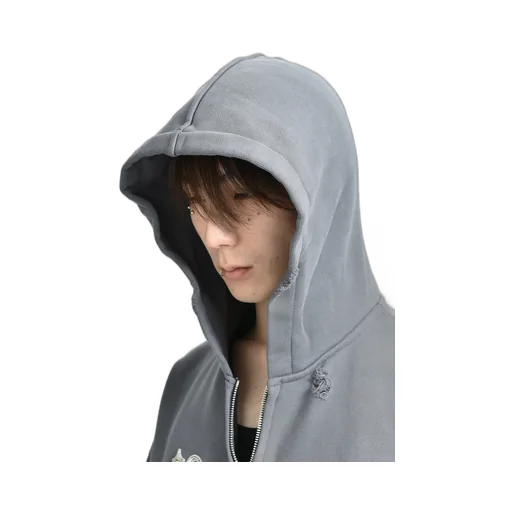 Leather Flame Hooded Zip-Up / Gry