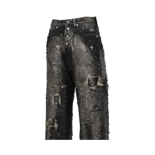 Hard-Washed Damaged Denim Pants / Blk