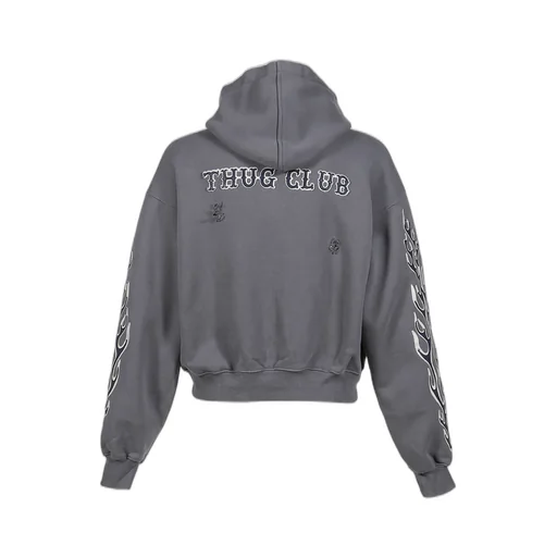 Leather Flame Hooded Zip-Up / Gry