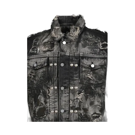 Hard-Washed Damaged Denim Jacket / Blk