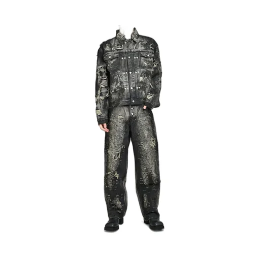 Hard-Washed Damaged Denim Pants / Blk