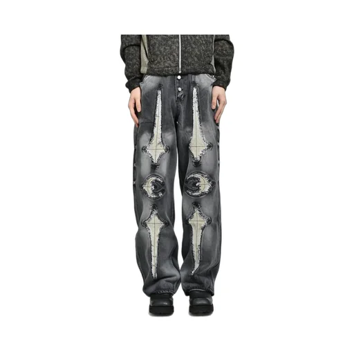 Tc Bone Leather Denim Pants / Blk