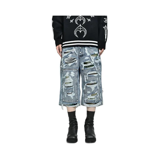 Hell Camo Denim Shorts / Blu