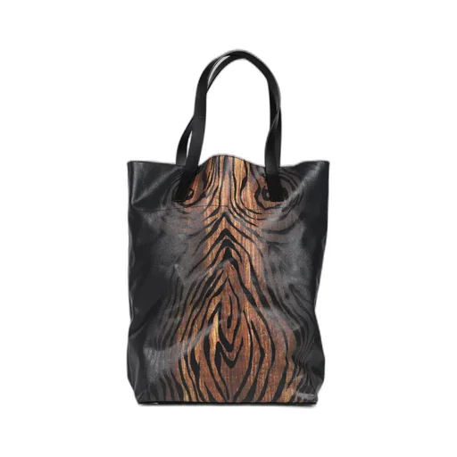Coated Canvas Bag Printed / Blk/Brw Wood