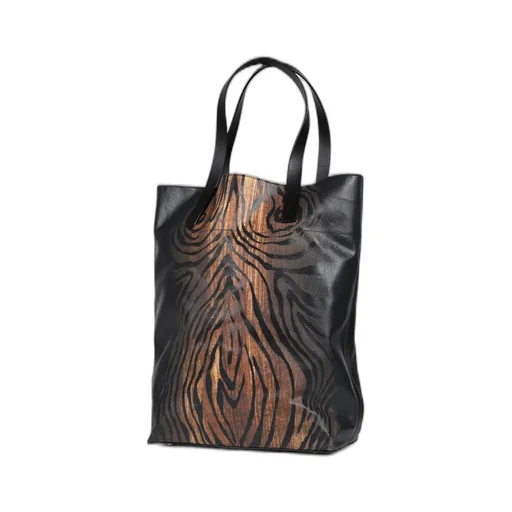 Coated Canvas Bag Printed / Blk/Brw Wood