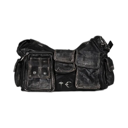 Washed Leather Multi Pocket Bag / Blk