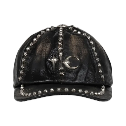 Studded Washed Leather Cap / Blk