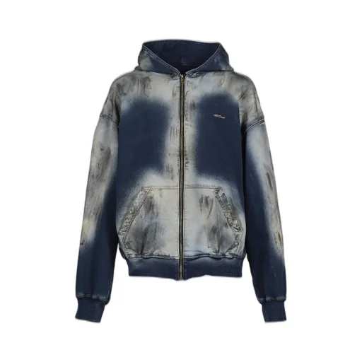 Dirty-Washed Zip-Up Hoodie / Navy