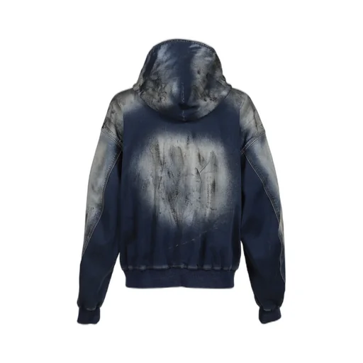 Dirty-Washed Zip-Up Hoodie / Navy