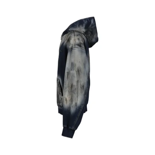 Dirty-Washed Zip-Up Hoodie / Navy