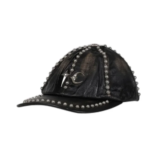 Studded Washed Leather Cap / Blk