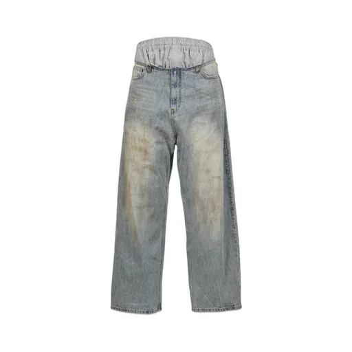 Sweatpants Layered Denim Pants / Blue