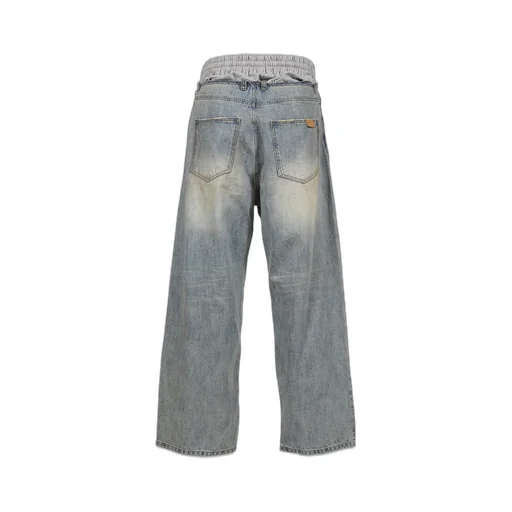 Sweatpants Layered Denim Pants / Blue