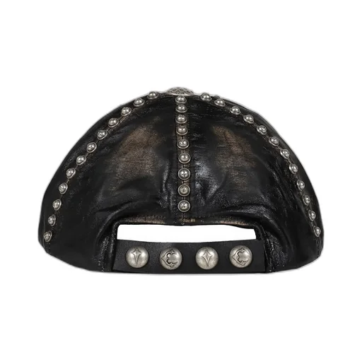 Studded Washed Leather Cap / Blk