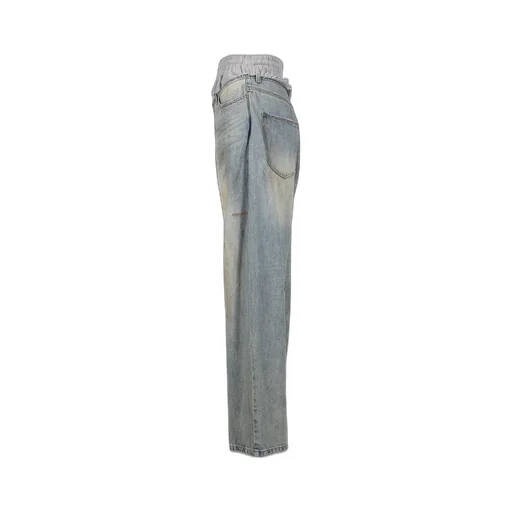 Sweatpants Layered Denim Pants / Blue