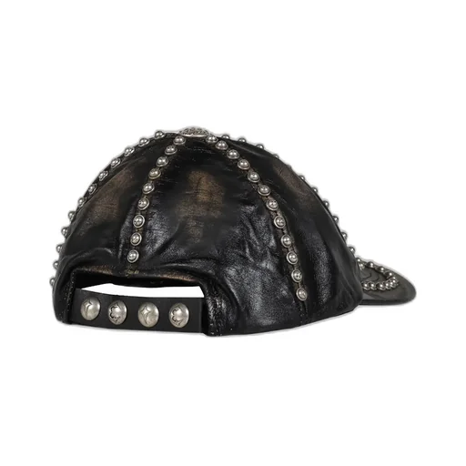 Studded Washed Leather Cap / Blk