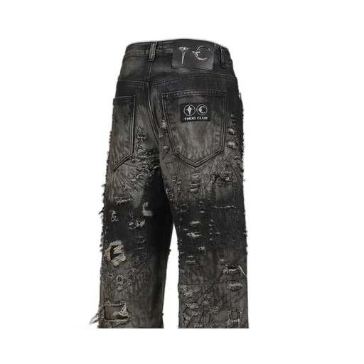 Hard-Washed Damaged Denim Pants / Blk