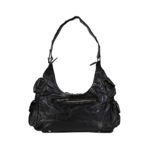 Washed Leather Multi Pocket Bag / Blk