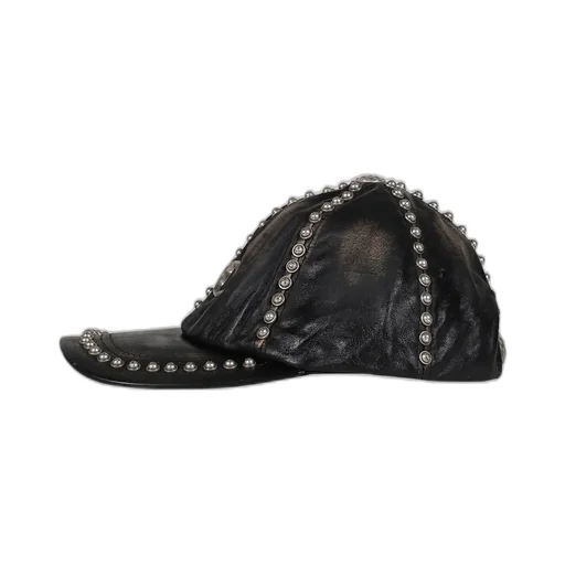 Studded Washed Leather Cap / Blk