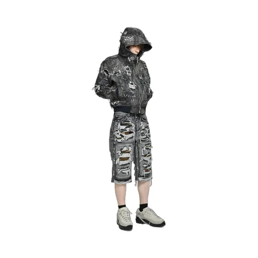Hell Camo Denim Shorts / Black