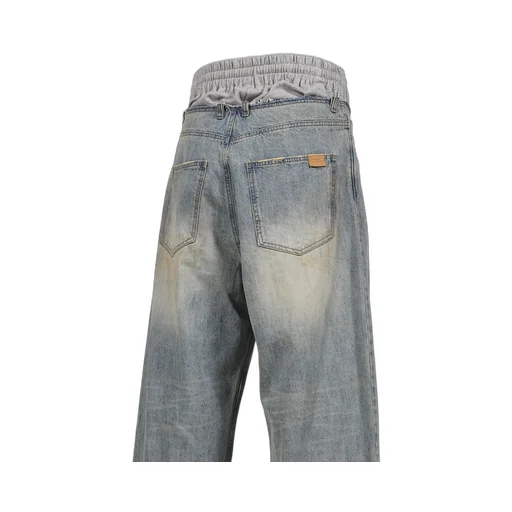 Sweatpants Layered Denim Pants / Blue