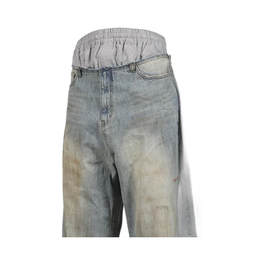 Sweatpants Layered Denim Pants / Blue