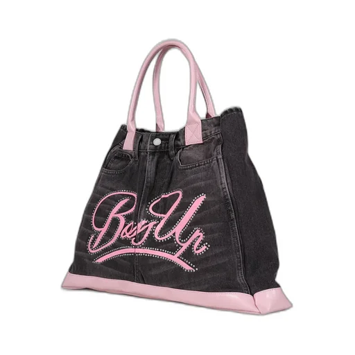 Remake Denim Tote Bag / Blk/Pink