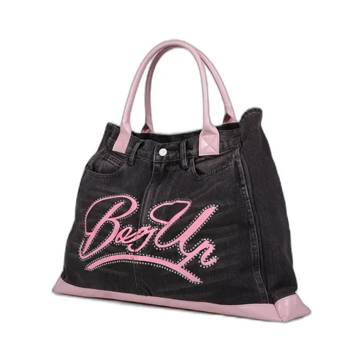 Remake Denim Tote Bag / Blk/Pink