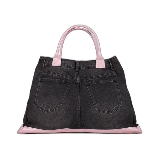 Remake Denim Tote Bag / Blk/Pink