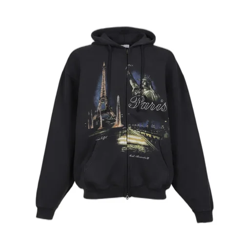 Paris Tourist Zip-Up Hoodie / Blk