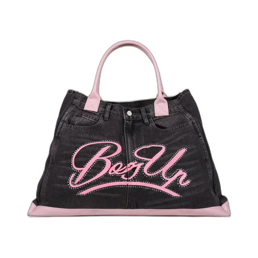 Remake Denim Tote Bag / Blk/Pink