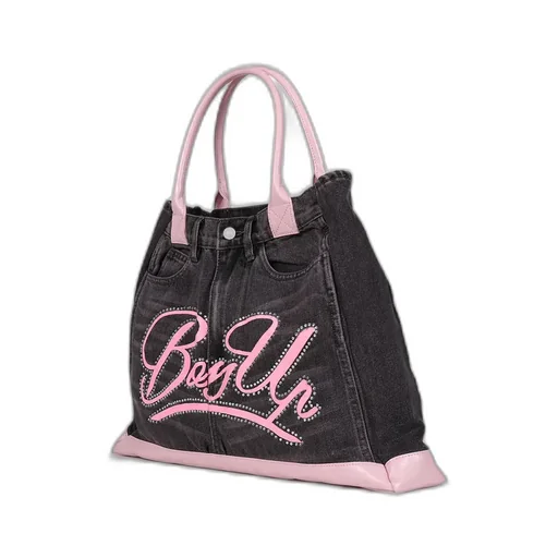 Remake Denim Tote Bag / Blk/Pink