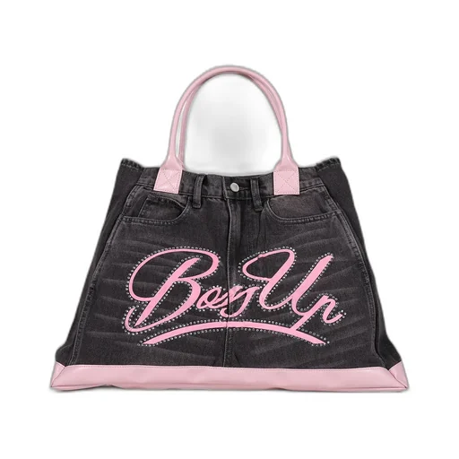 Remake Denim Tote Bag / Blk/Pink