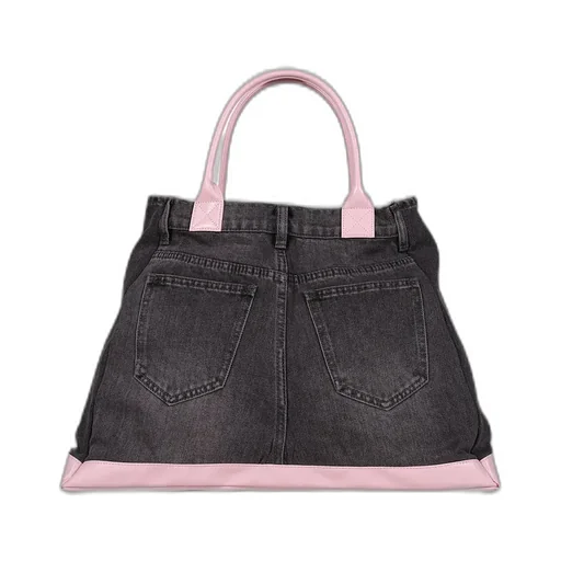Remake Denim Tote Bag / Blk/Pink