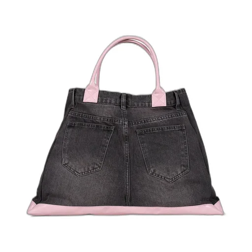 Remake Denim Tote Bag / Blk/Pink