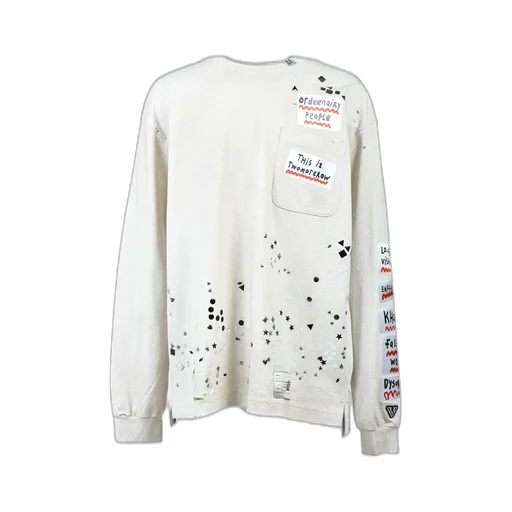 Embellished Sticker Long Sleeves Tee / Wht